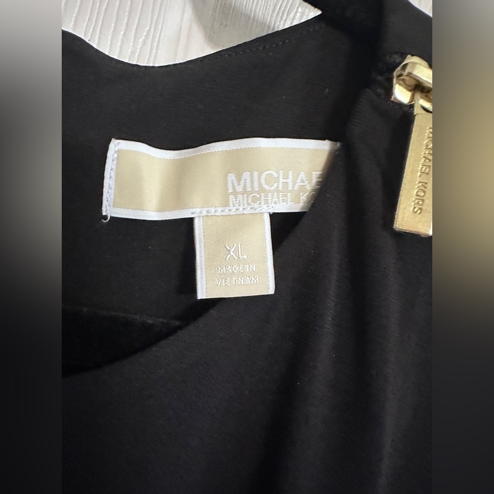 Michael Kors Sleeveless Black Midi Dress Belted Shoulder Zipper size XL - Picture 4 of 10